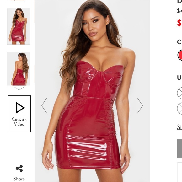 PrettyLittleThing | Dresses | Pretty Little Thing Red Pu Bandeau Bodycon  Dress | Poshmark